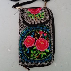 Embroidered Tapestry Zip Around Phone Crossbody
